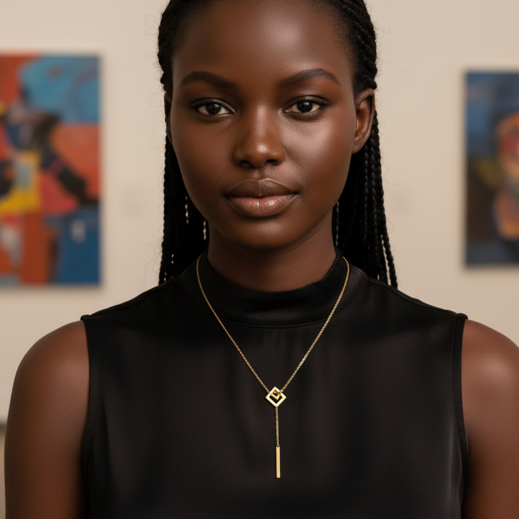 Sera – Stainless Steel Interlocking Squares & Tassel Pendant Necklace