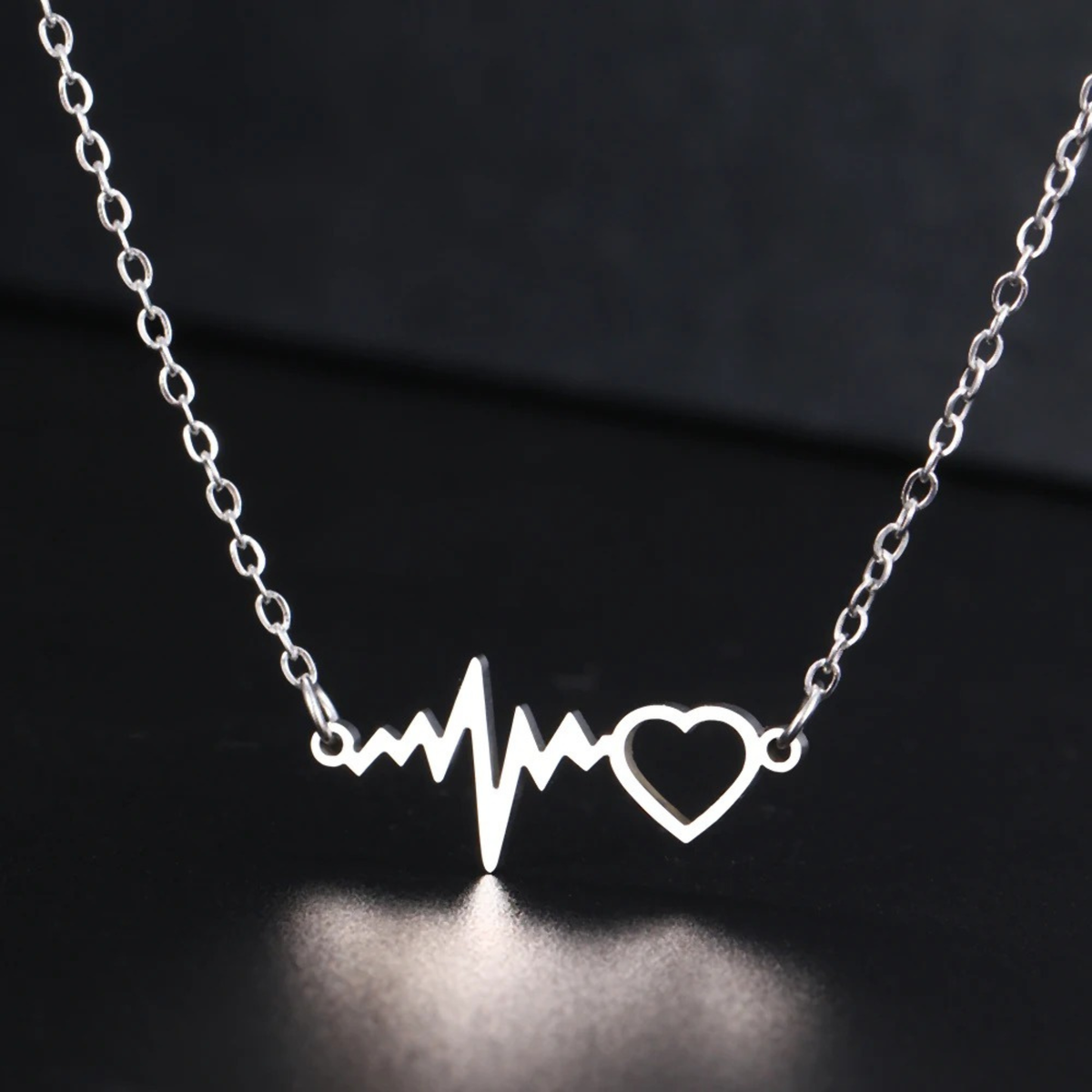 Elara – Stainless Steel Heartbeat Lightning Necklace