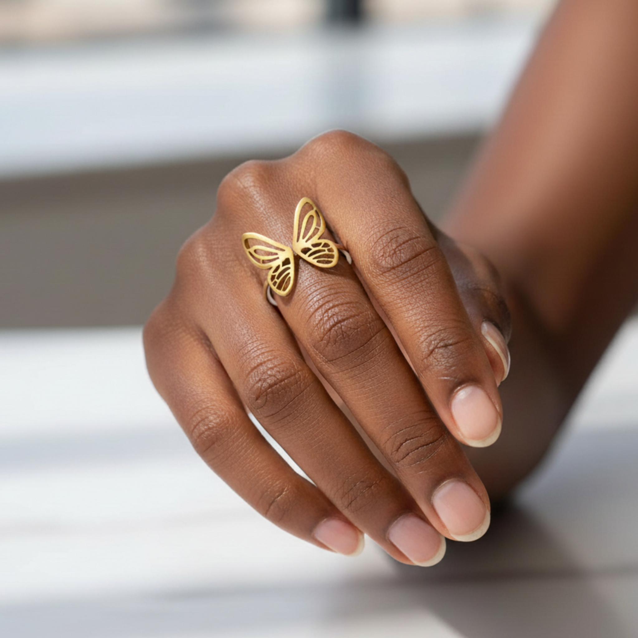 Mala – Stainless Steel Adjustable Butterfly Ring