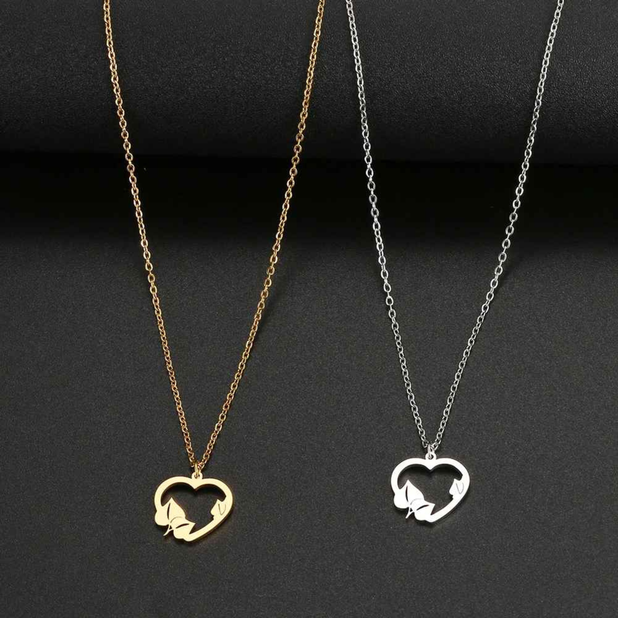 Nila – Stainless Steel Heart & Maple Leaf Pendant Necklace