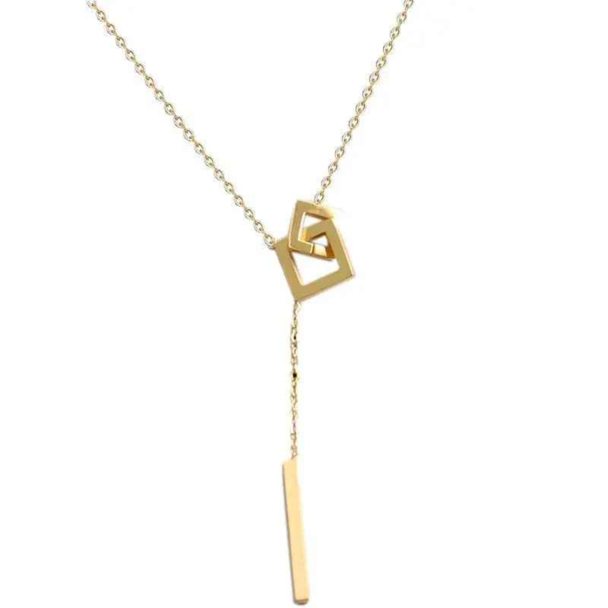 Sera – Stainless Steel Interlocking Squares & Tassel Pendant Necklace